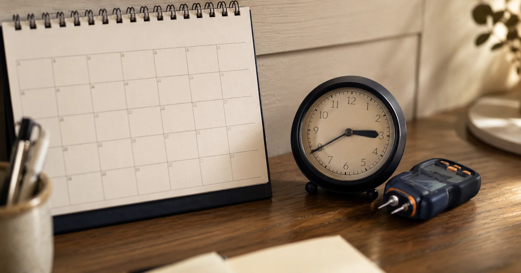 Blog: how long does mold remediation take - calendar + clock atmospheric (illustrative image)