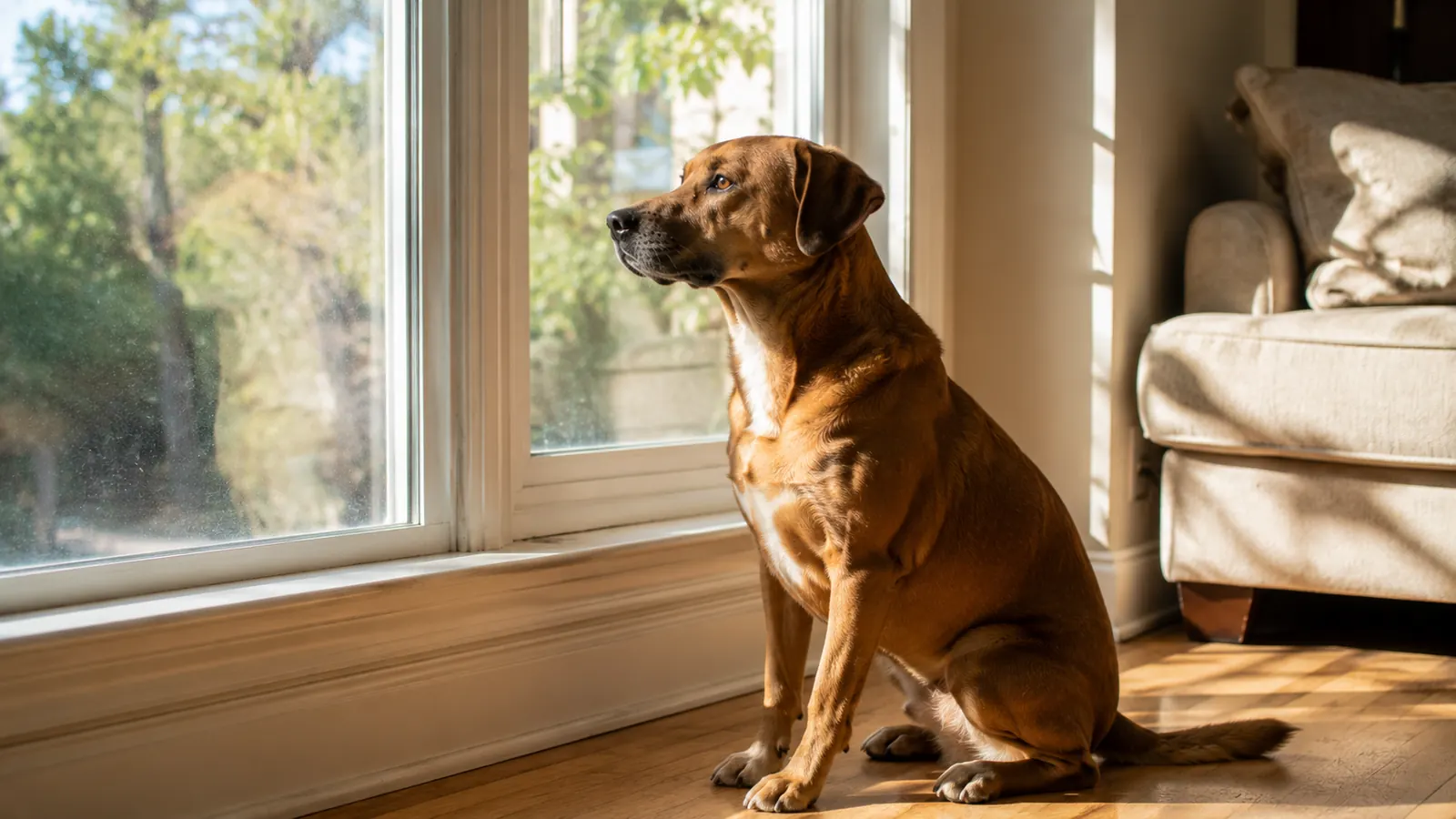 Blog: how mold affects pets - dog by a windowsill (illustrative image)