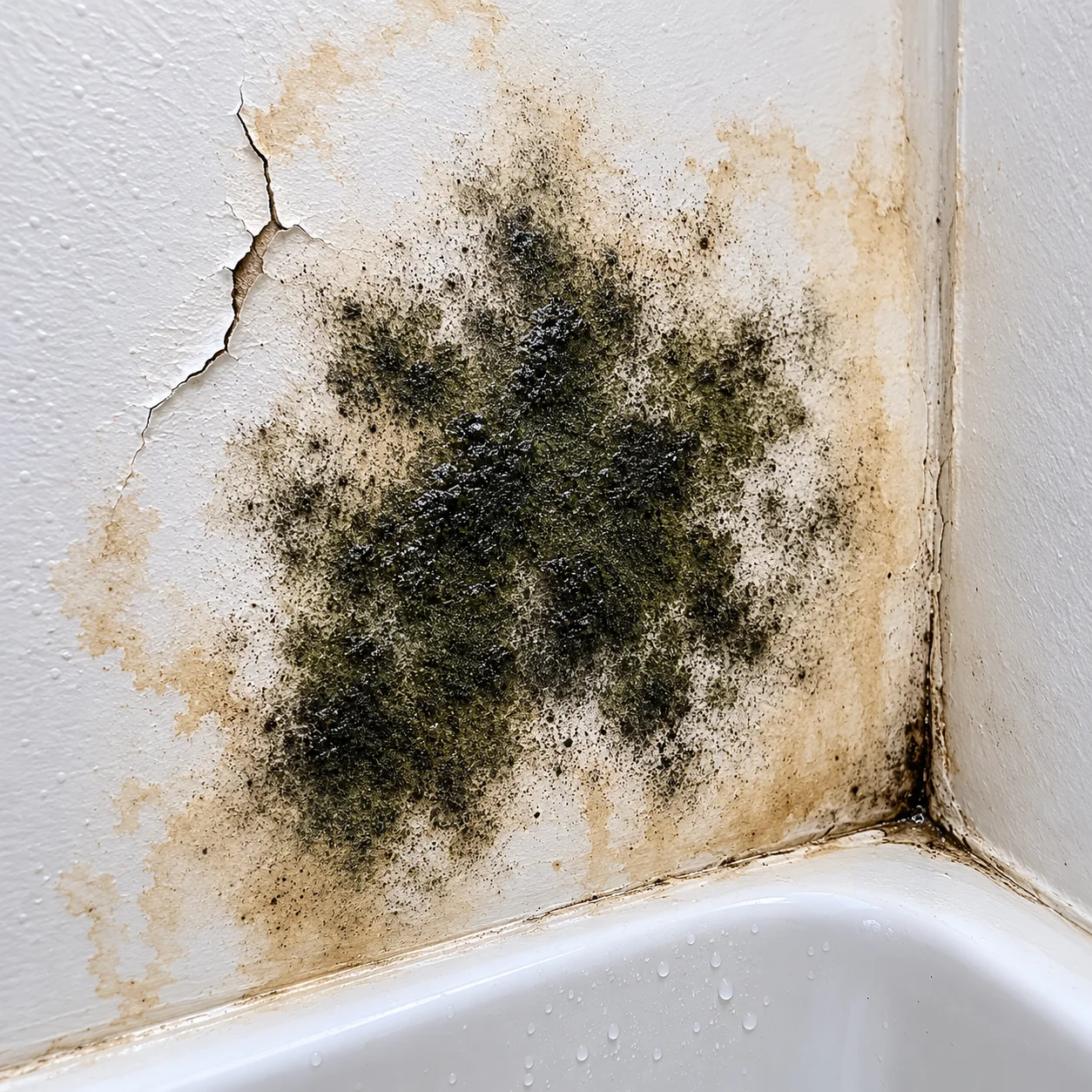 Mold quiz card 1: Stachybotrys on bathroom drywall (MOLD) (lok1)